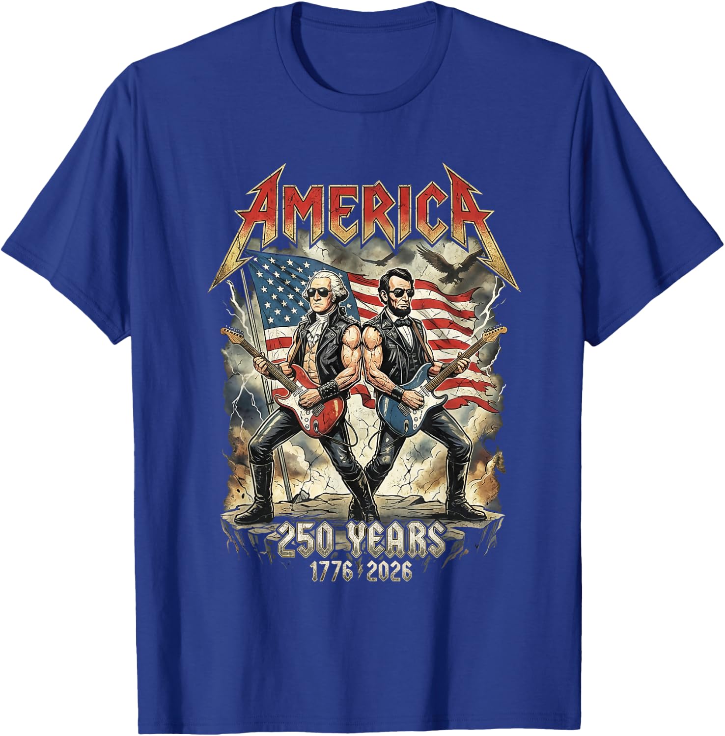 Abe Lincoln Guitar George Washington USA 250 Anniversary T-Shirt - T-Shirt | Royal