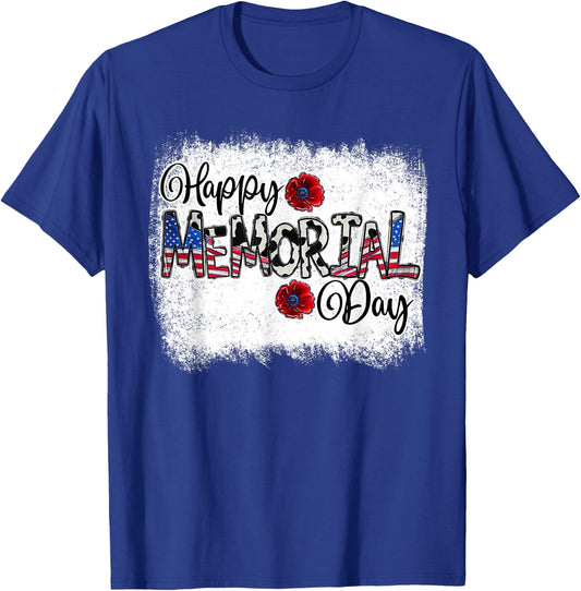 Bleached Happy Memorial Day Flower USA Patriotic T-Shirt - T-Shirt | Royal