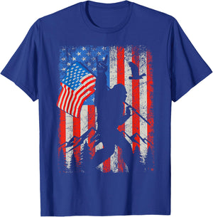 Bigfoot American Flag Sasquatch 4th of July Men Boy Kid T-Shirt - T-Shirt | Royal