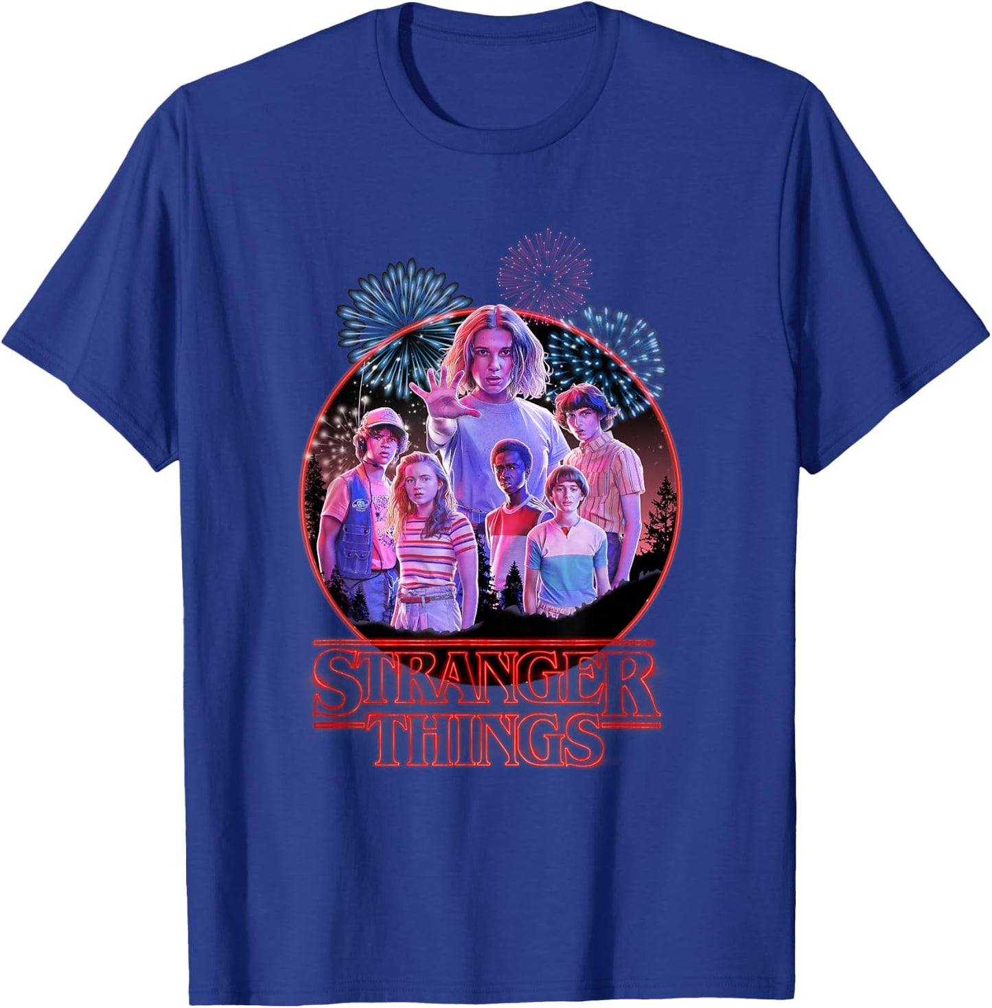 Stranger Things Retro Fireworks The Party Red Logo Poster T-Shirt - T-Shirt | Royal