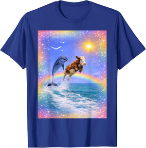Dauphin et Vache Arc-en-Ciel Meme T-Shirt - T-Shirt | Royal