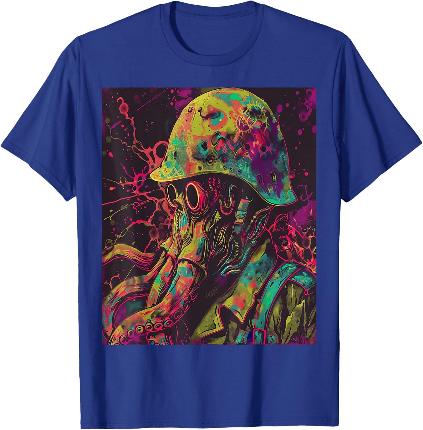 Cthulhu Psychedelic Soldier Wearing Helmet Colorful Art T-Shirt - T-Shirt | Royal