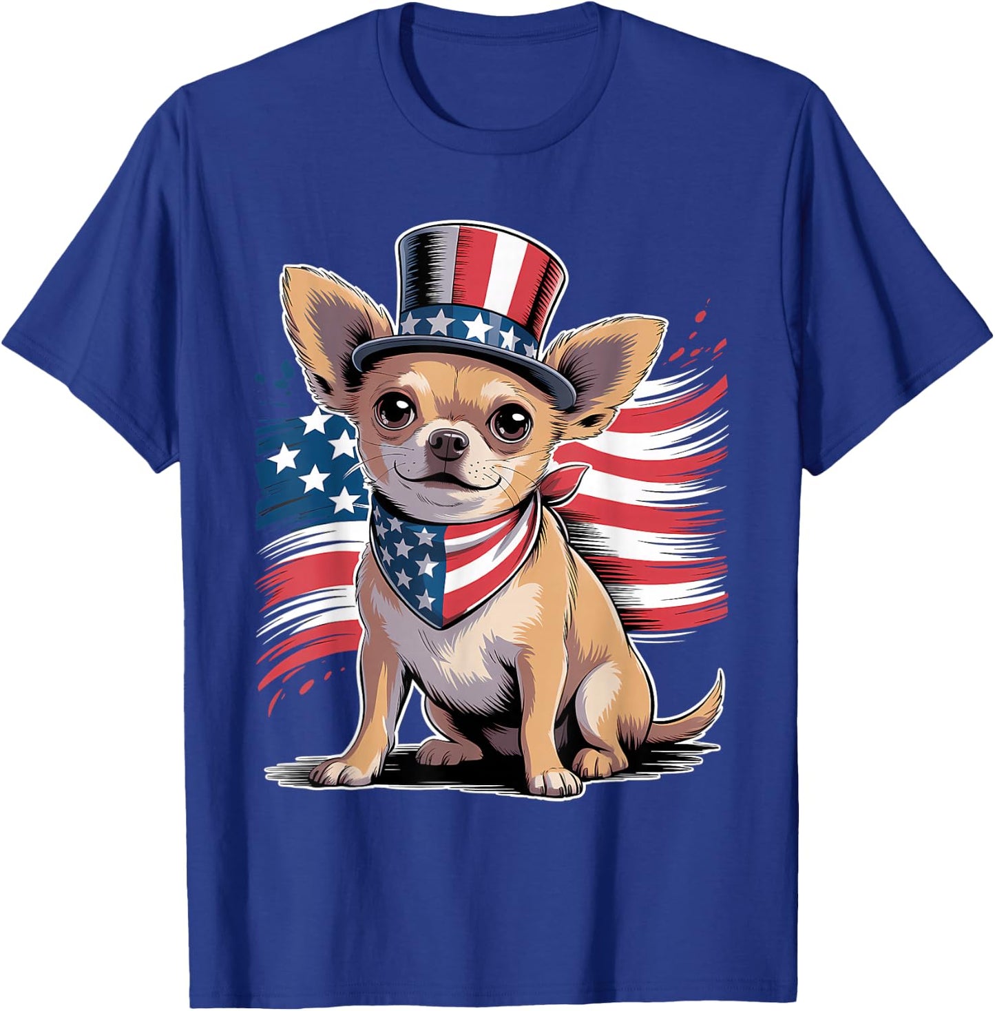 4th of July Chihuahua Dog American Flag Patriotic Women Men T-Shirt - T-Shirt | Royal