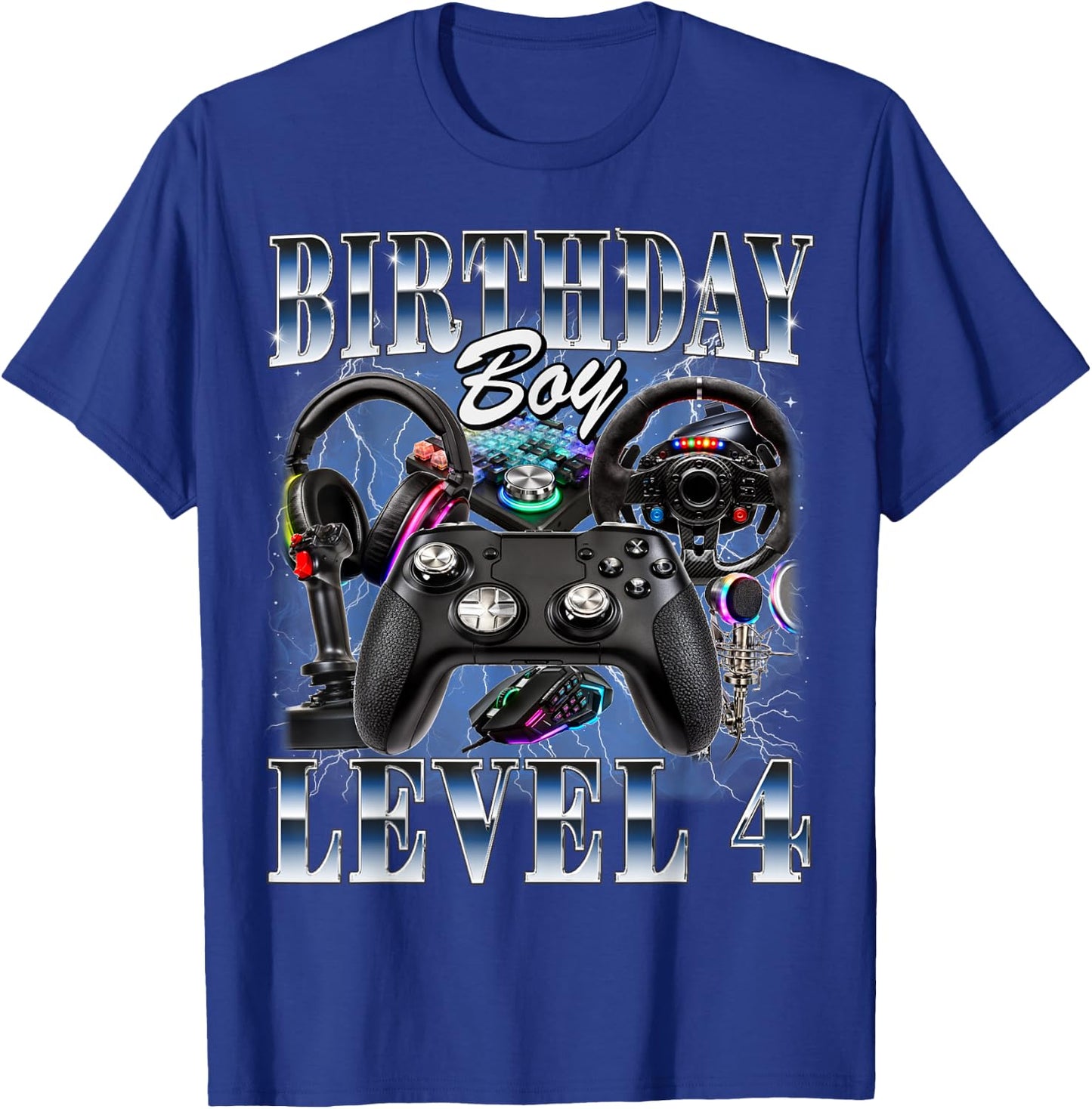 4th Birthday Boy Level 4 Video Gamer Lover 4 Year Old T-Shirt - T-Shirt | Royal
