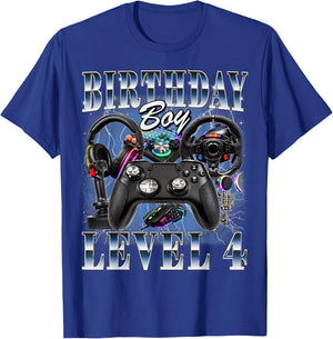 4th Birthday Boy Level 4 Video Gamer Lover 4 Year Old T-Shirt - T-Shirt | Royal