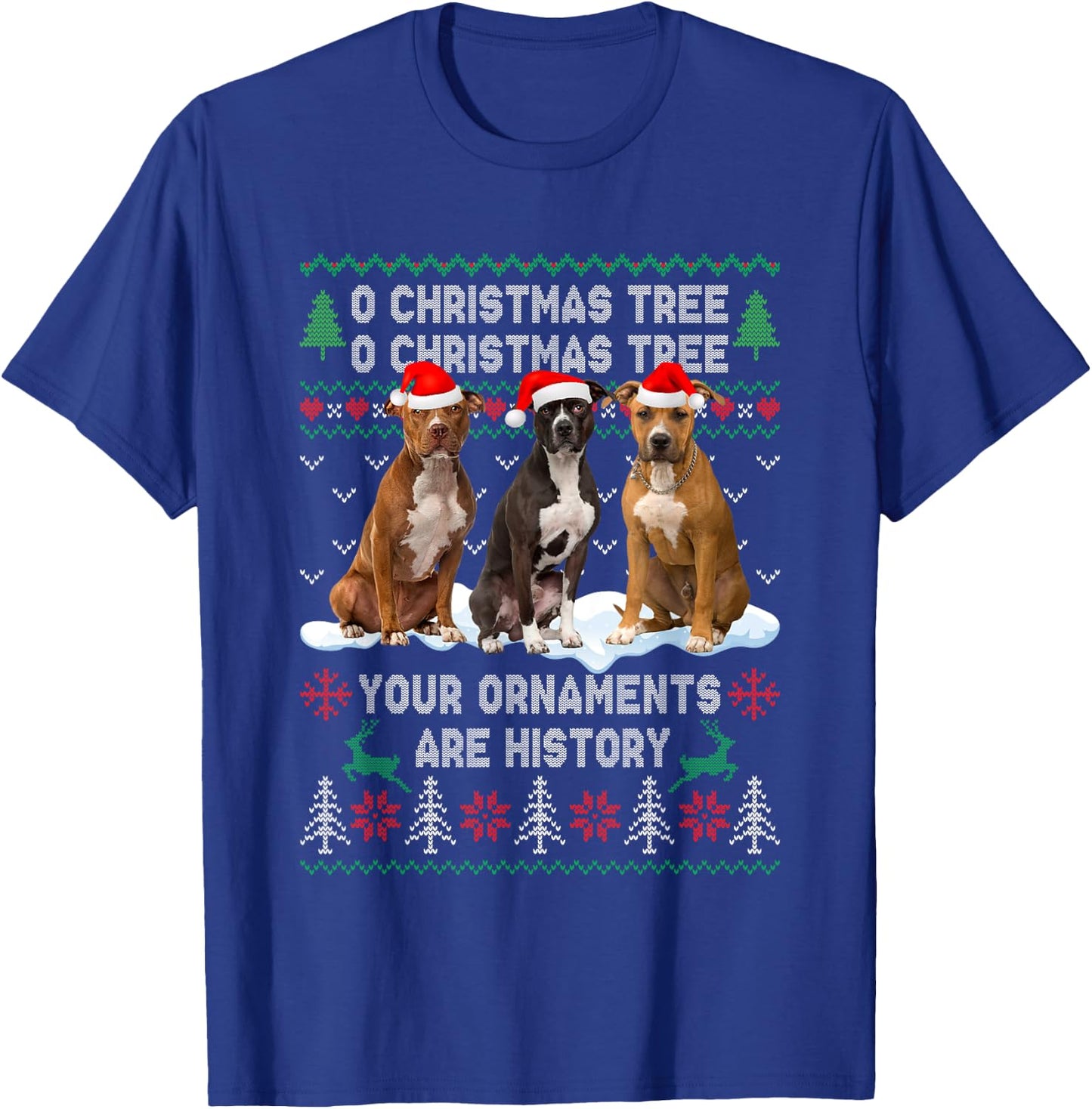 Cute Pitbull Dog Oh Christmas Tree Ugly Xmas T-Shirt - T-Shirt | Royal