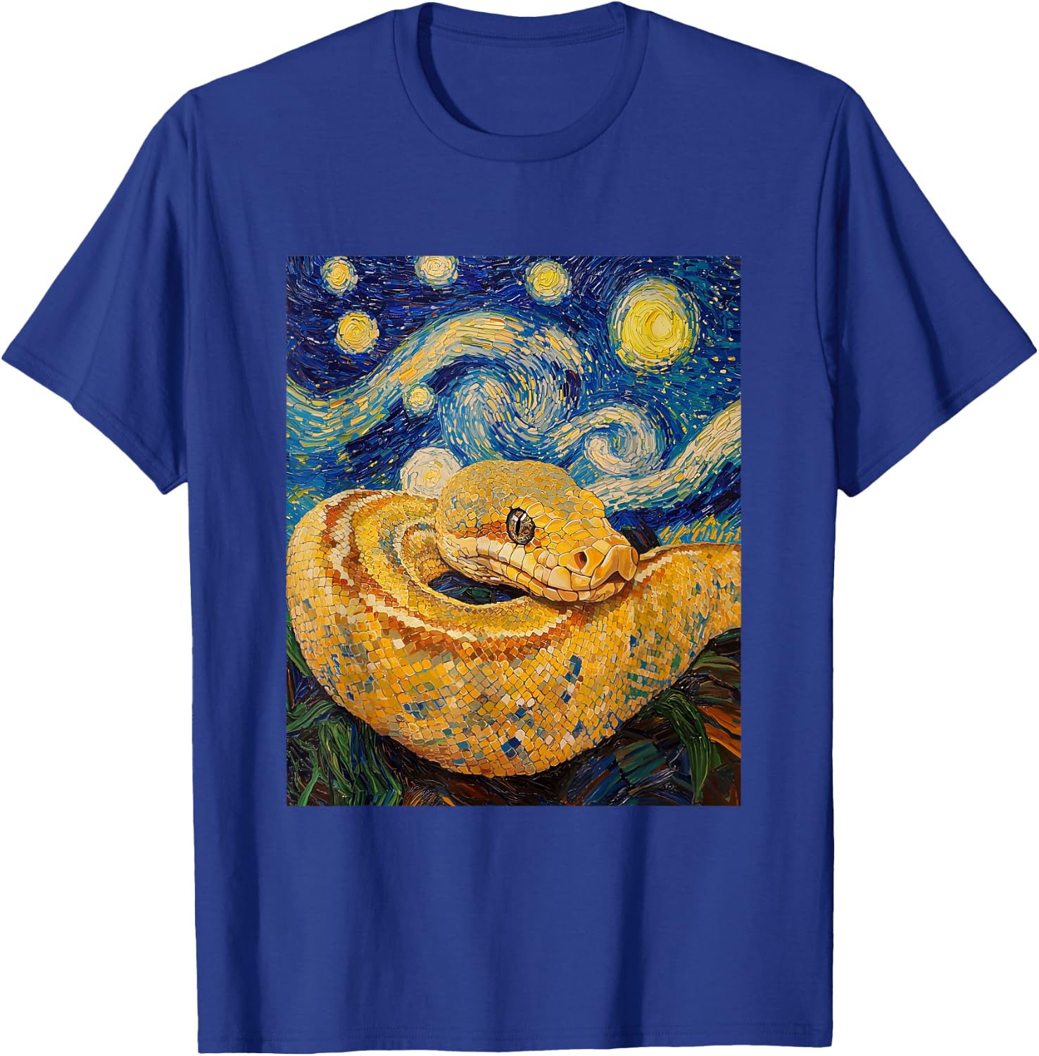 Funny Snake Reptile Van Gogh Style Starry Night Graphic T-Shirt - T-Shirt | Royal