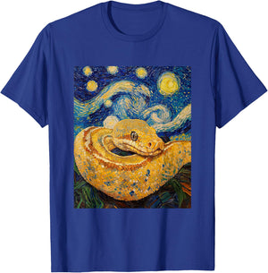 Funny Snake Reptile Van Gogh Style Starry Night Graphic T-Shirt - T-Shirt | Royal