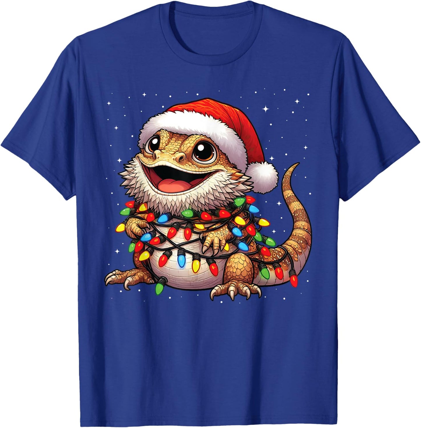 Bearded Dragon Christmas Lights Santa Hat Xmas Snow T-Shirt - T-Shirt | Royal