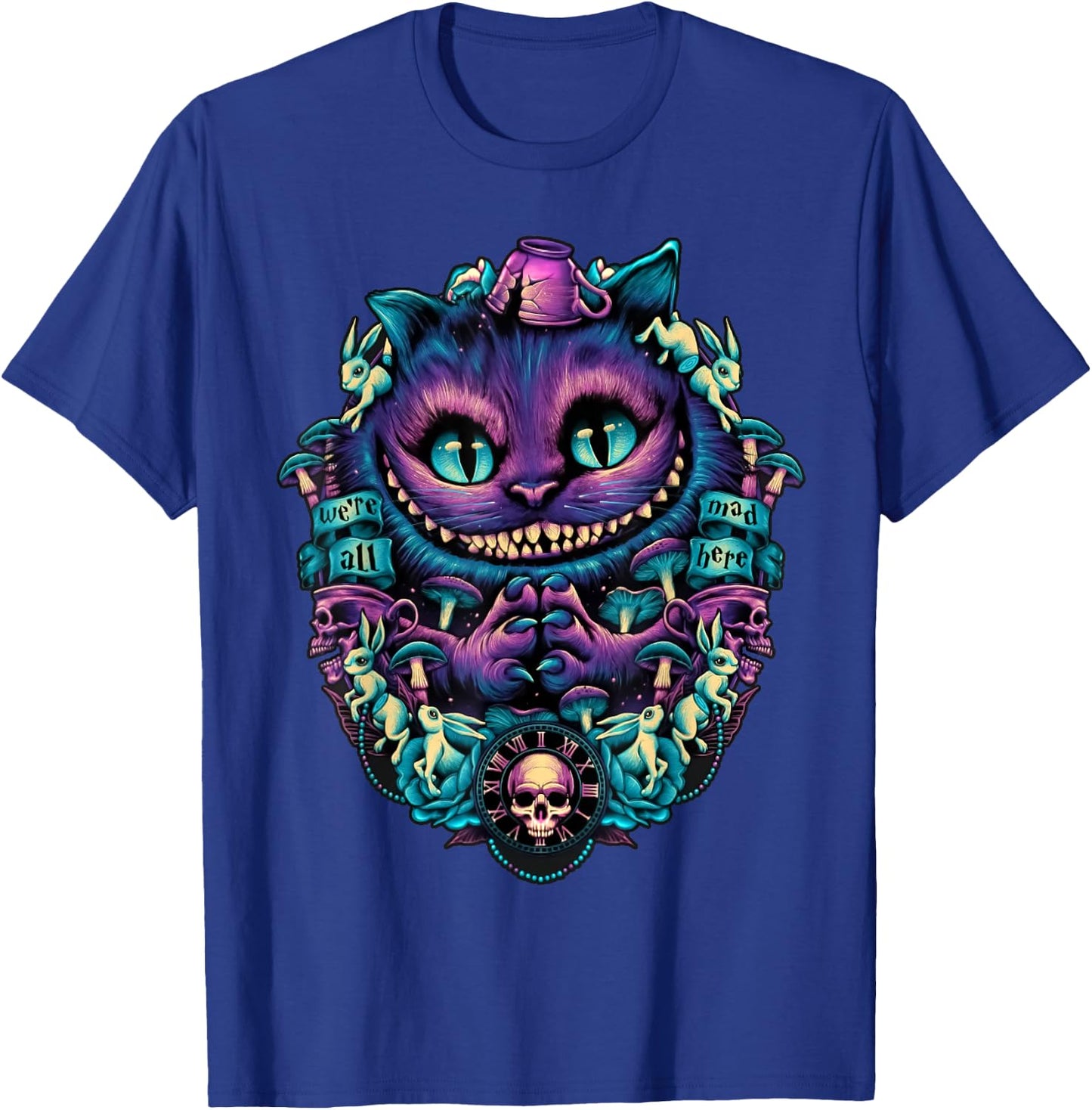 Alice in Wonderland Cheshire Cat All Mad Here , black T-Shirt - T-Shirt | Royal
