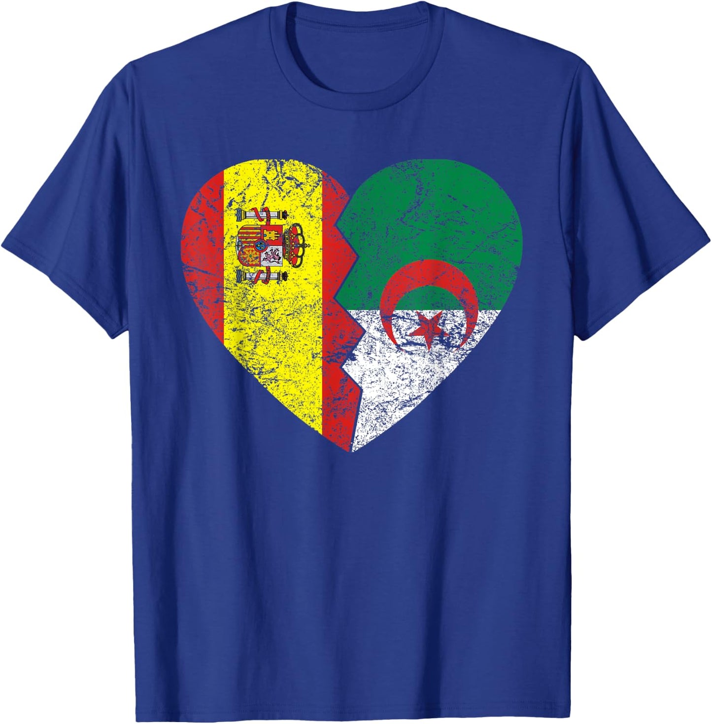 Drapeau de l'Espagne Algérie Cœur | Espagne Algérie Roots Vintage T-Shirt - T-Shirt | Royal