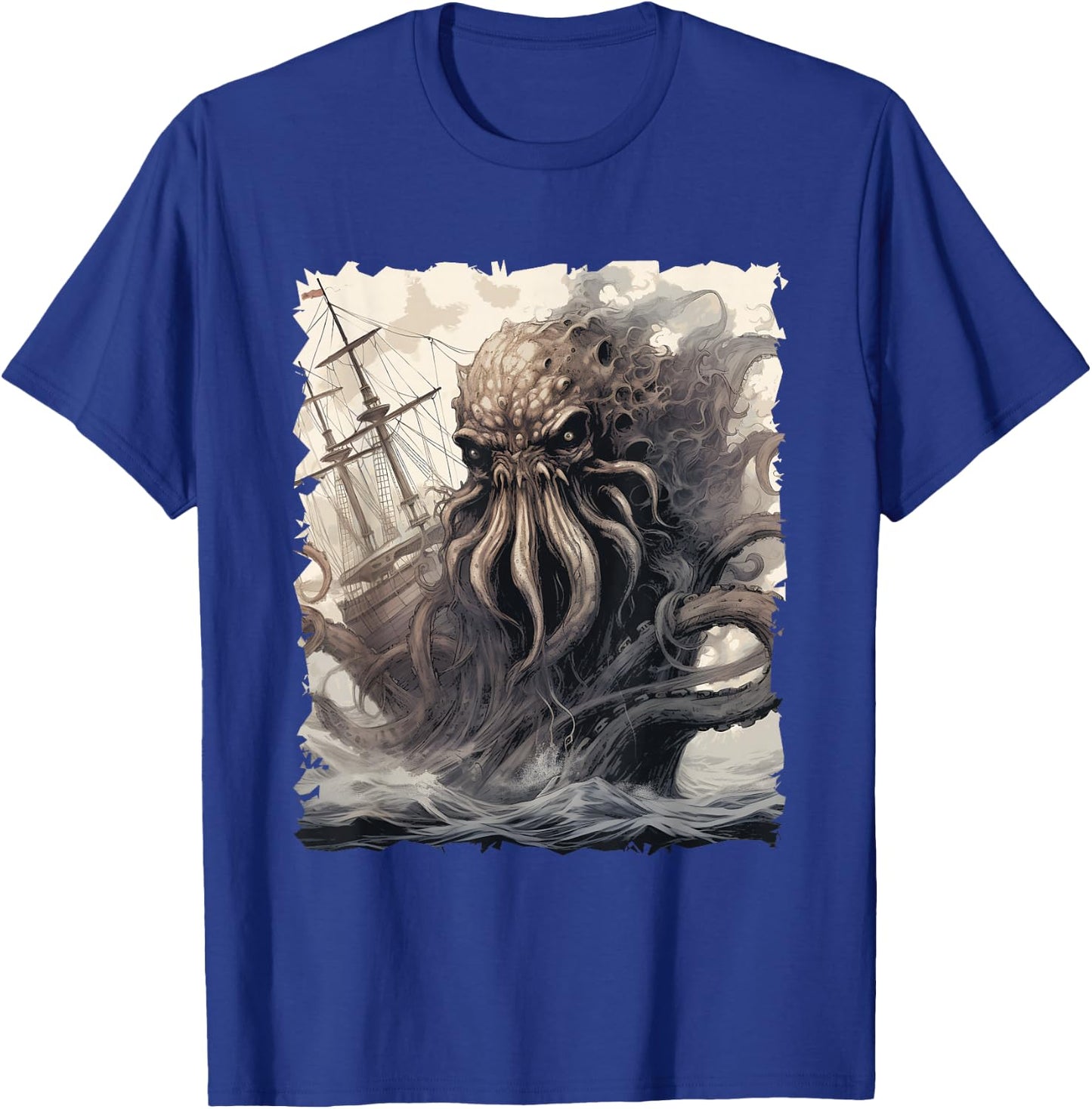 Kraken Attacking Pirate Ship Sea Monser Giant Octopus T-Shirt - T-Shirt | Royal