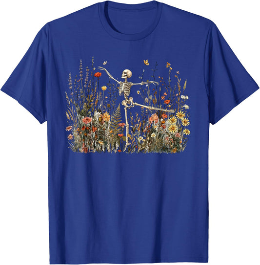 Skeleton Dancing Arabesque Wildflower Botanical Cottagecore T-Shirt - T-Shirt | Royal
