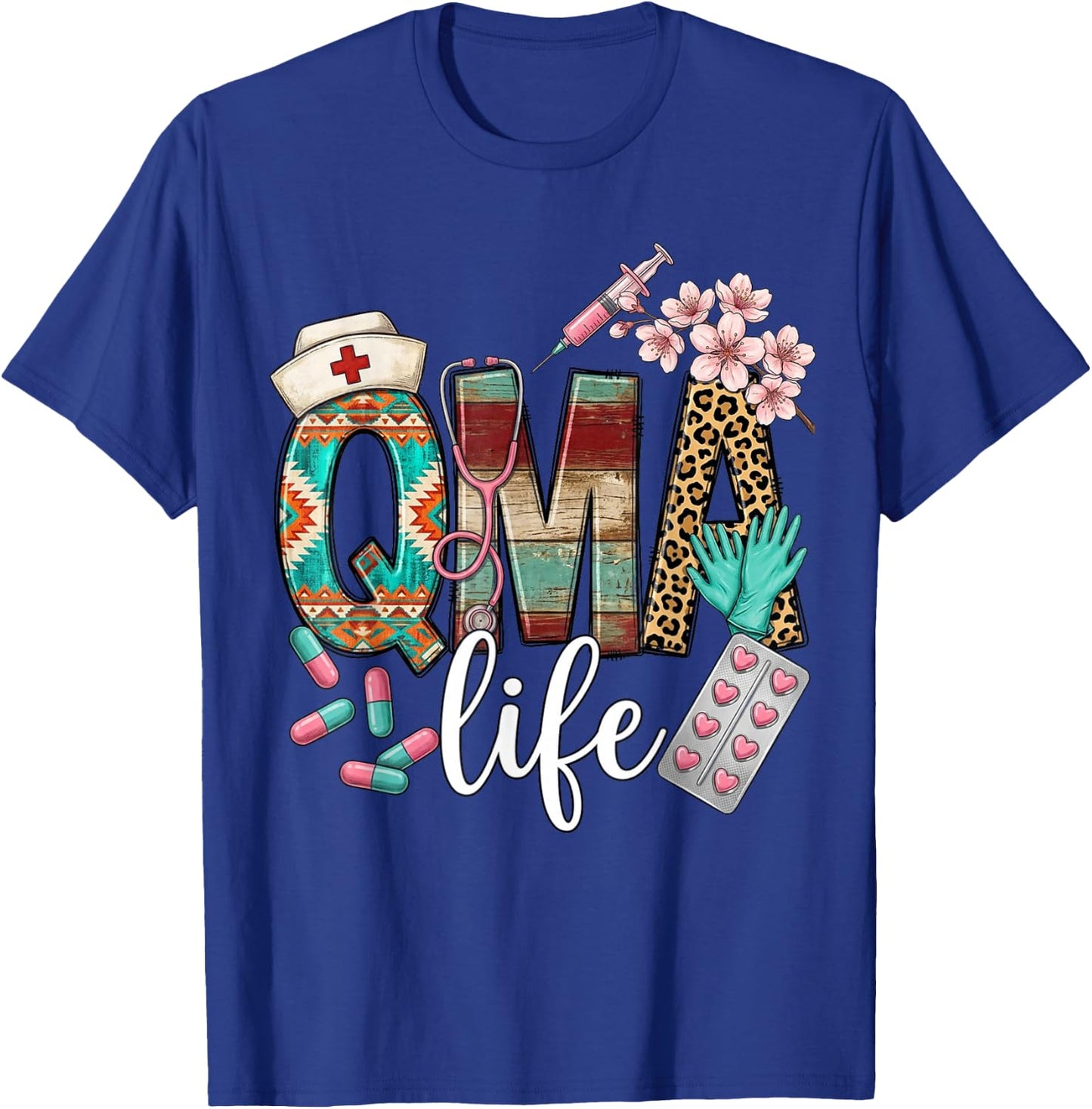 Qma Life Leopard Funny Qualified Medication Aide Nurse T-Shirt - T-Shirt | Royal