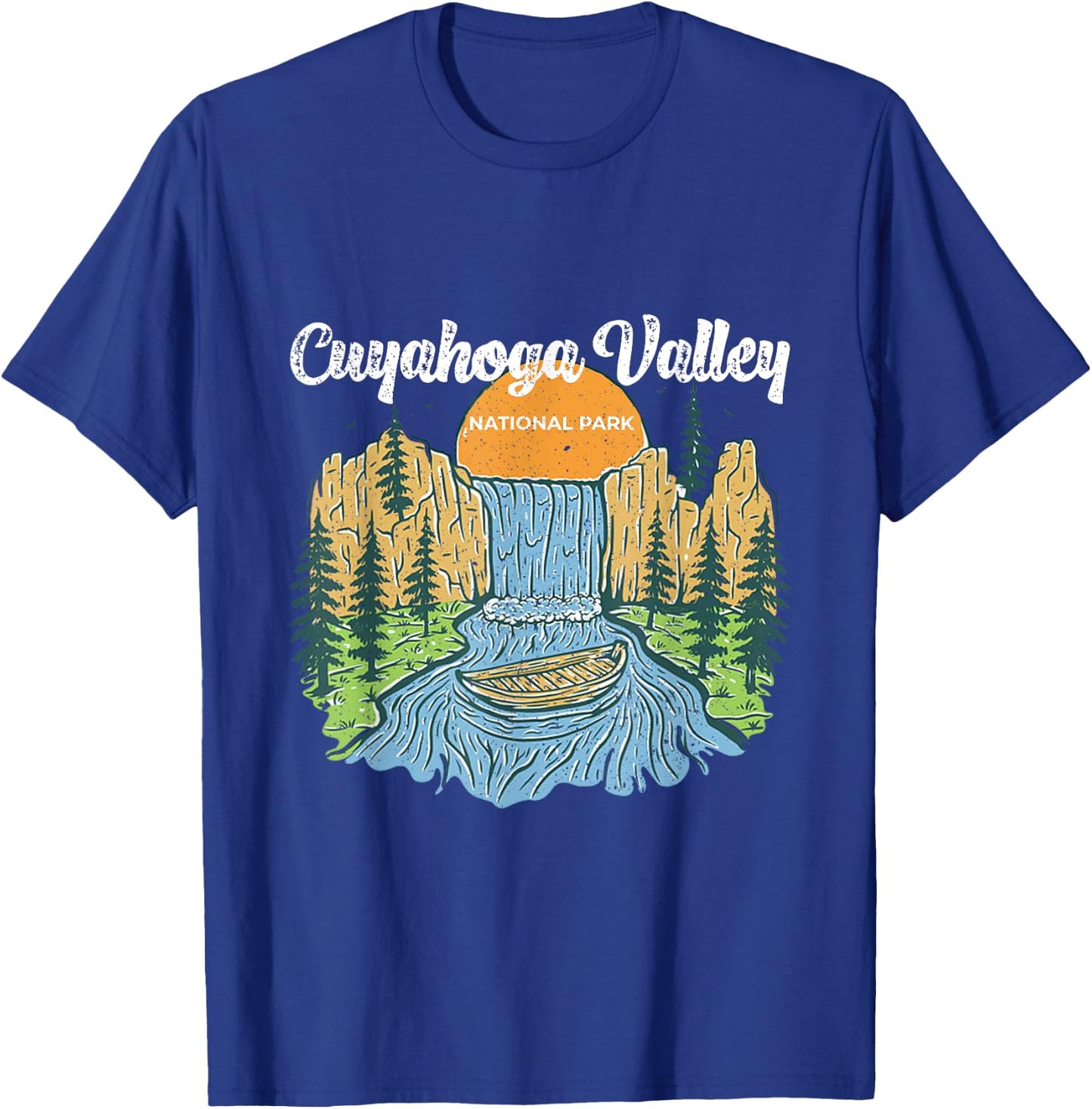 Vintage Sunset Waterfall In Cuyahoga National Park Ohio T-Shirt - T-Shirt | Royal