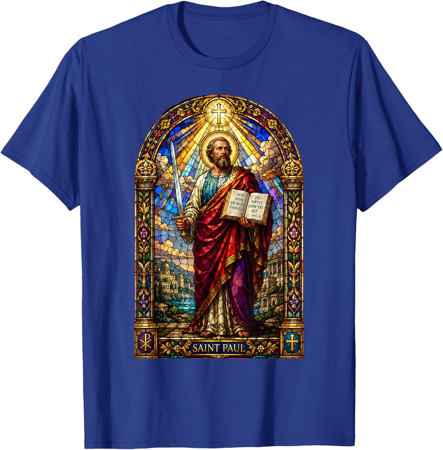 Saint Paul Apostle Sword Gothic Cathedral Mosaic Art Icon T-Shirt - T-Shirt | Royal