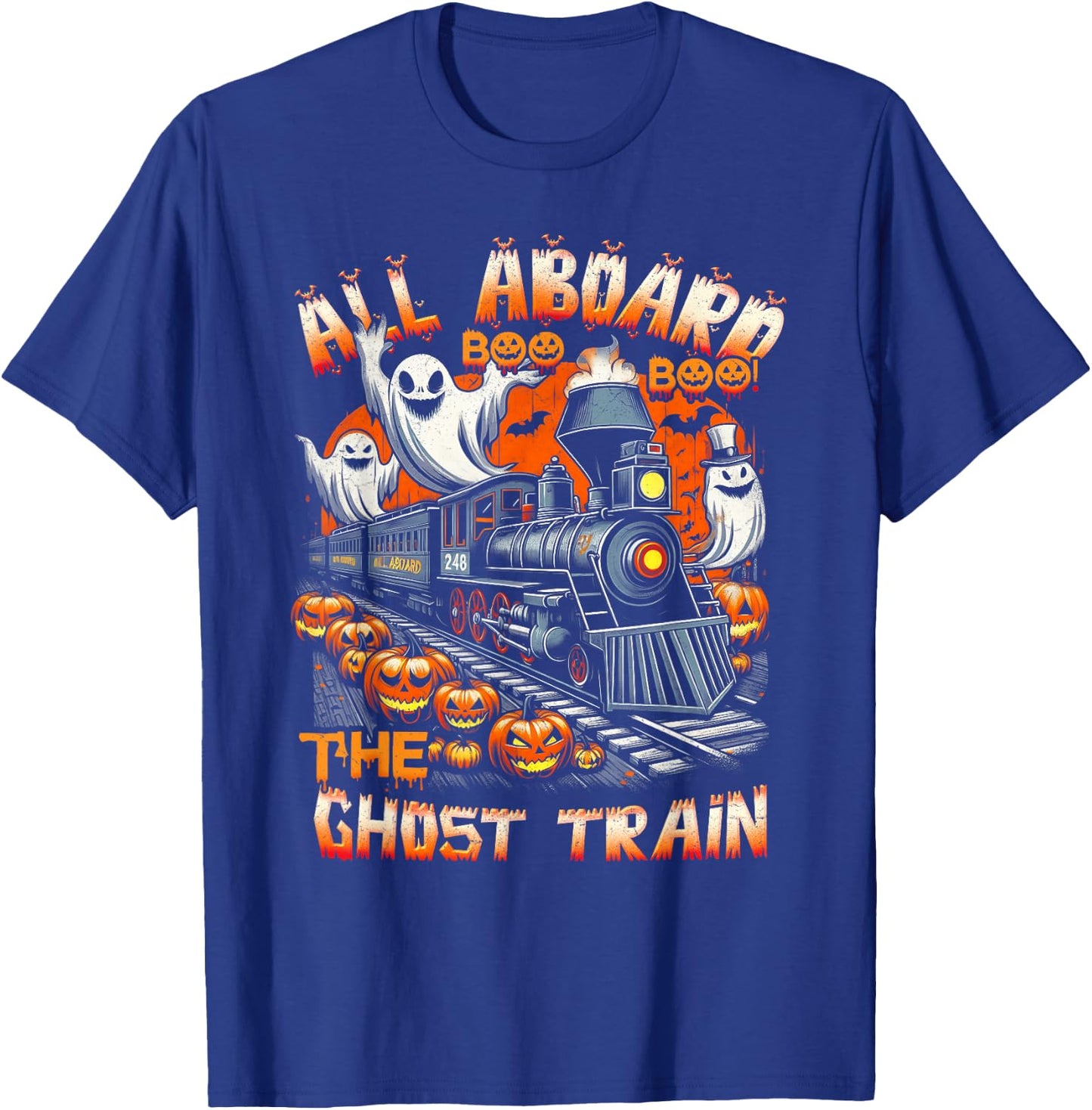 Halloween Ghost Train ChooChoo Locomotive Aboard Railroad T-Shirt - T-Shirt | Royal
