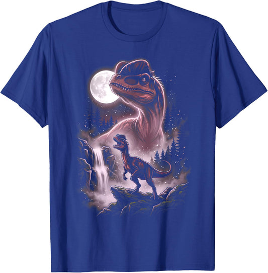Dilophosaurus Silhouette Mystical Moon Dinosaur T-Shirt - T-Shirt | Royal