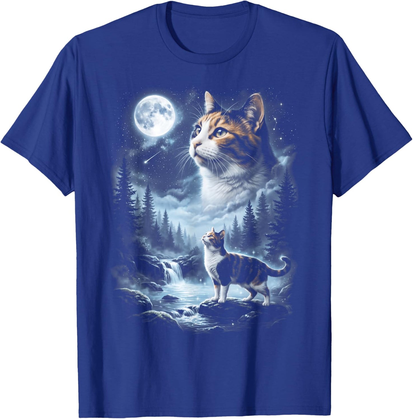 Calico Cat Howling at Moon 90's Retro T-Shirt - T-Shirt | Royal