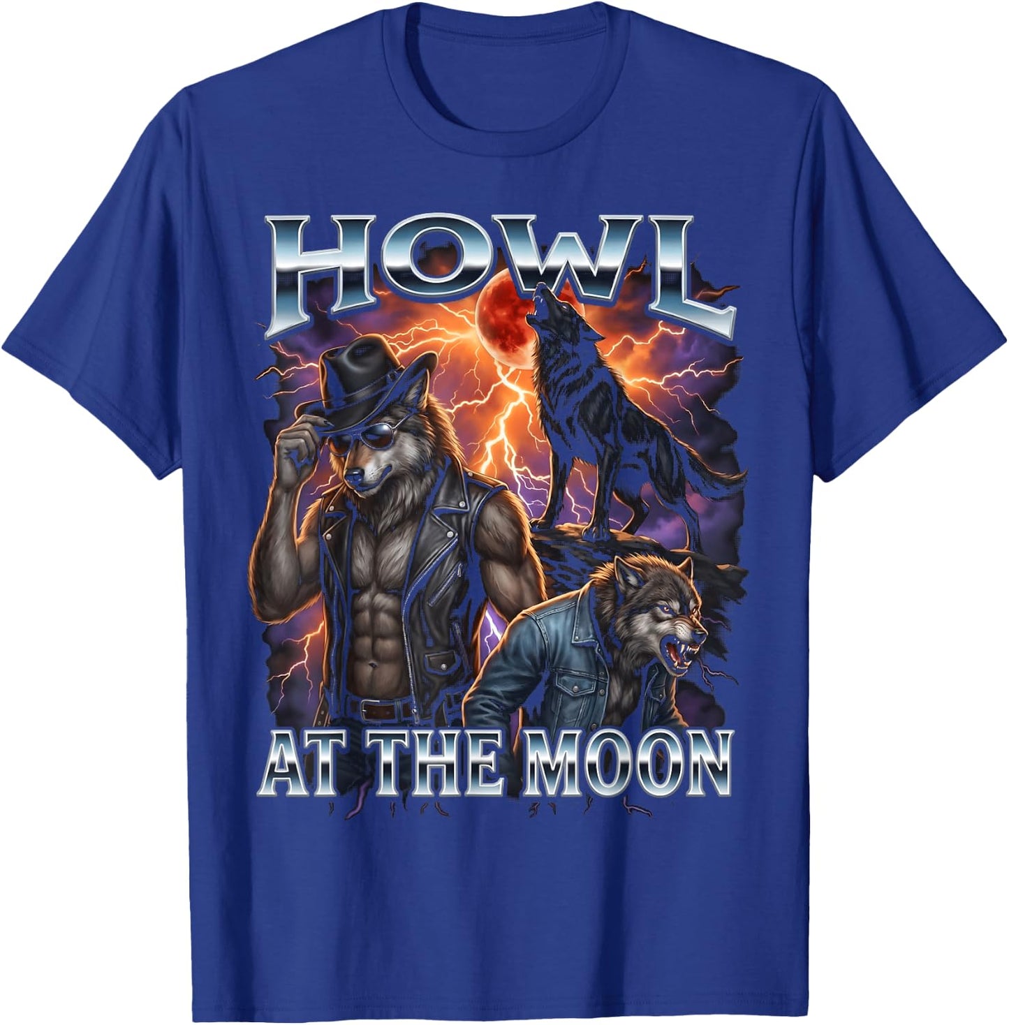 Howl At The Moon Cowboy Biker Werewolf T-Shirt - T-Shirt | Royal
