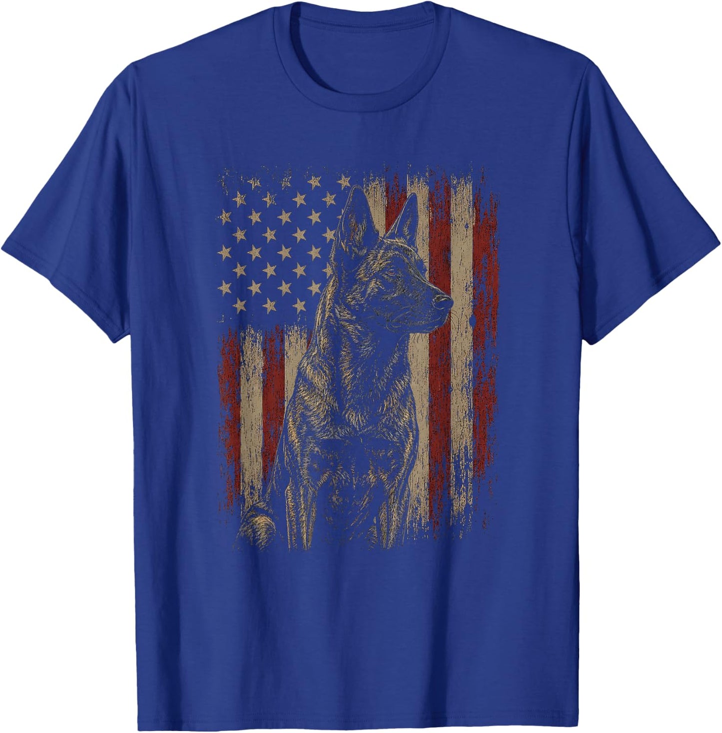 American Flag Dutch Shepherd Artwork Design T-Shirt - T-Shirt | Royal