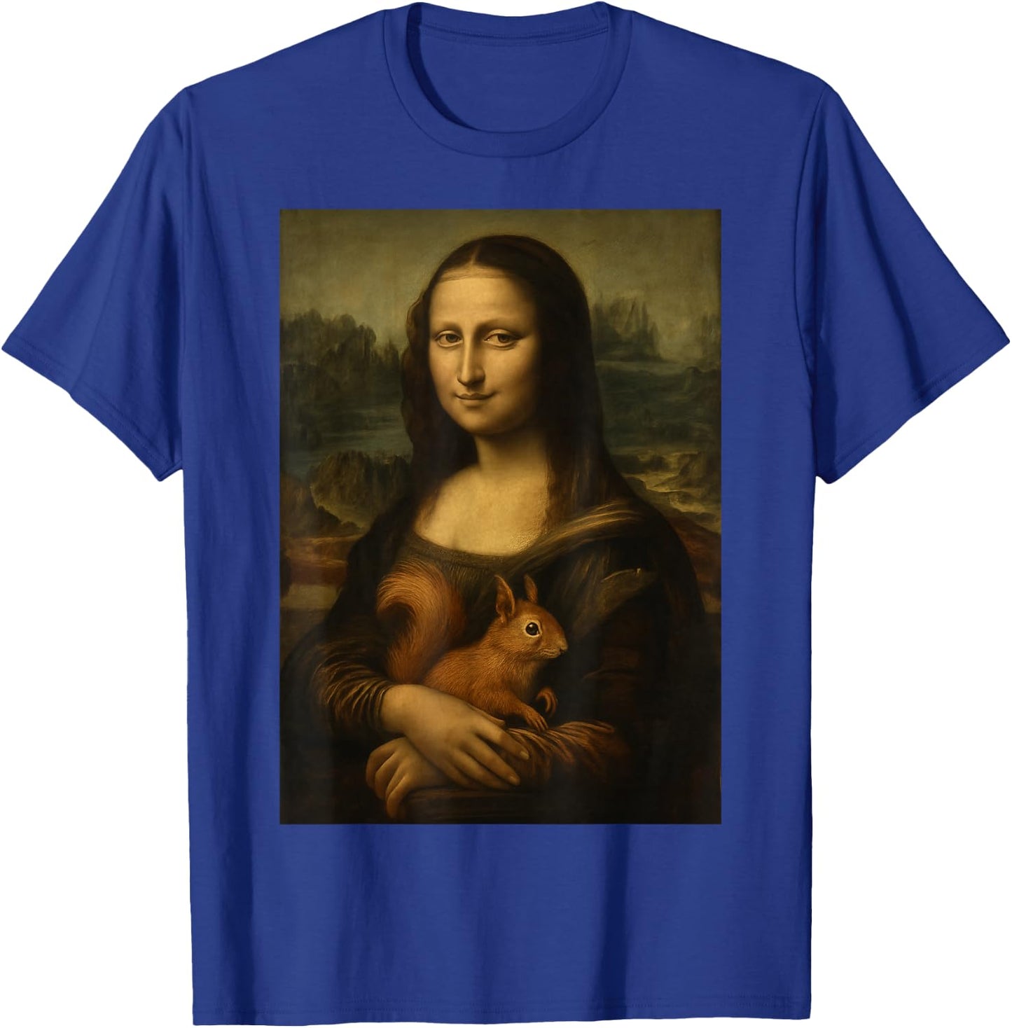 Mona Lisa and Squirrel Art Funny Fine Art Parody T-Shirt - T-Shirt | Royal