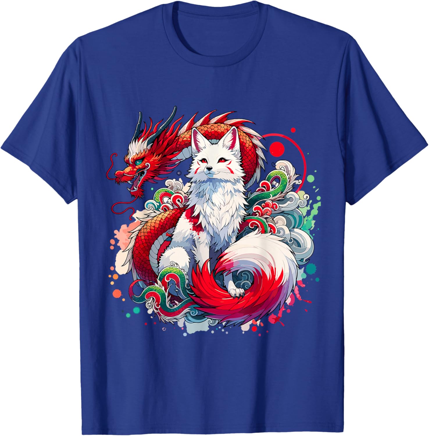 Dragon Kitsune Japanese Fox Nine-Tailed , Black, S T-Shirt - T-Shirt | Royal