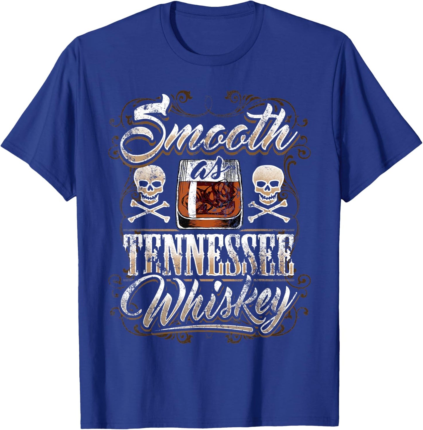 Smooth As Tennessee Whiskey Glass Men Skull Grunge Vintage T-Shirt - T-Shirt | Royal