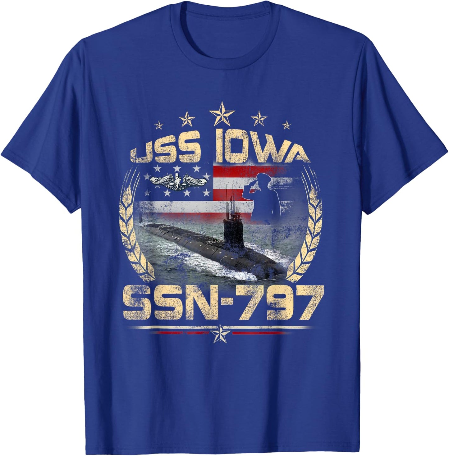 USS Iowa SSN-797 USA Flag Submarine Veteran Patriotic Father Women Men T-Shirt - T-Shirt | Royal
