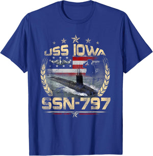 USS Iowa SSN-797 USA Flag Submarine Veteran Patriotic Father Women Men T-Shirt - T-Shirt | Royal