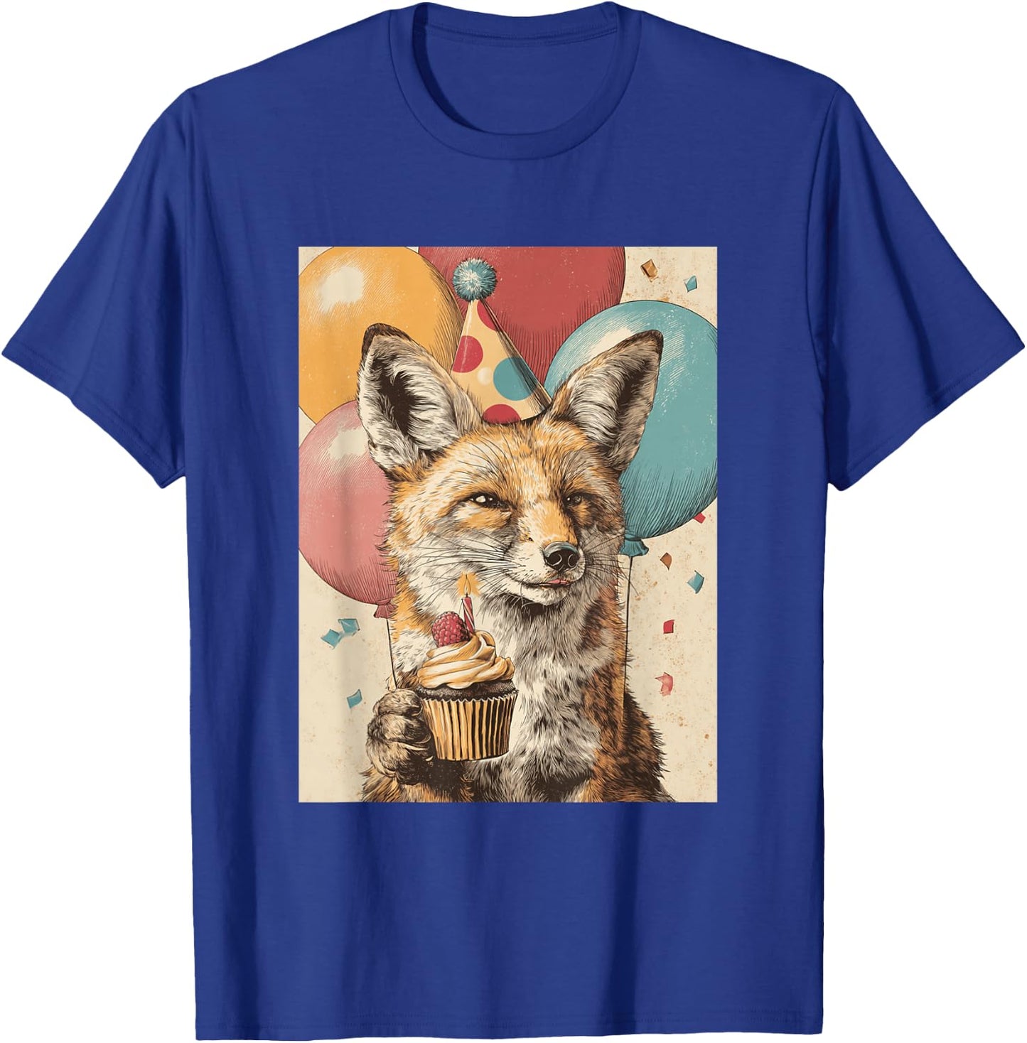 Coyote Retro Art Print Birthday Party Balloons & Cupcake T-Shirt - T-Shirt | Royal