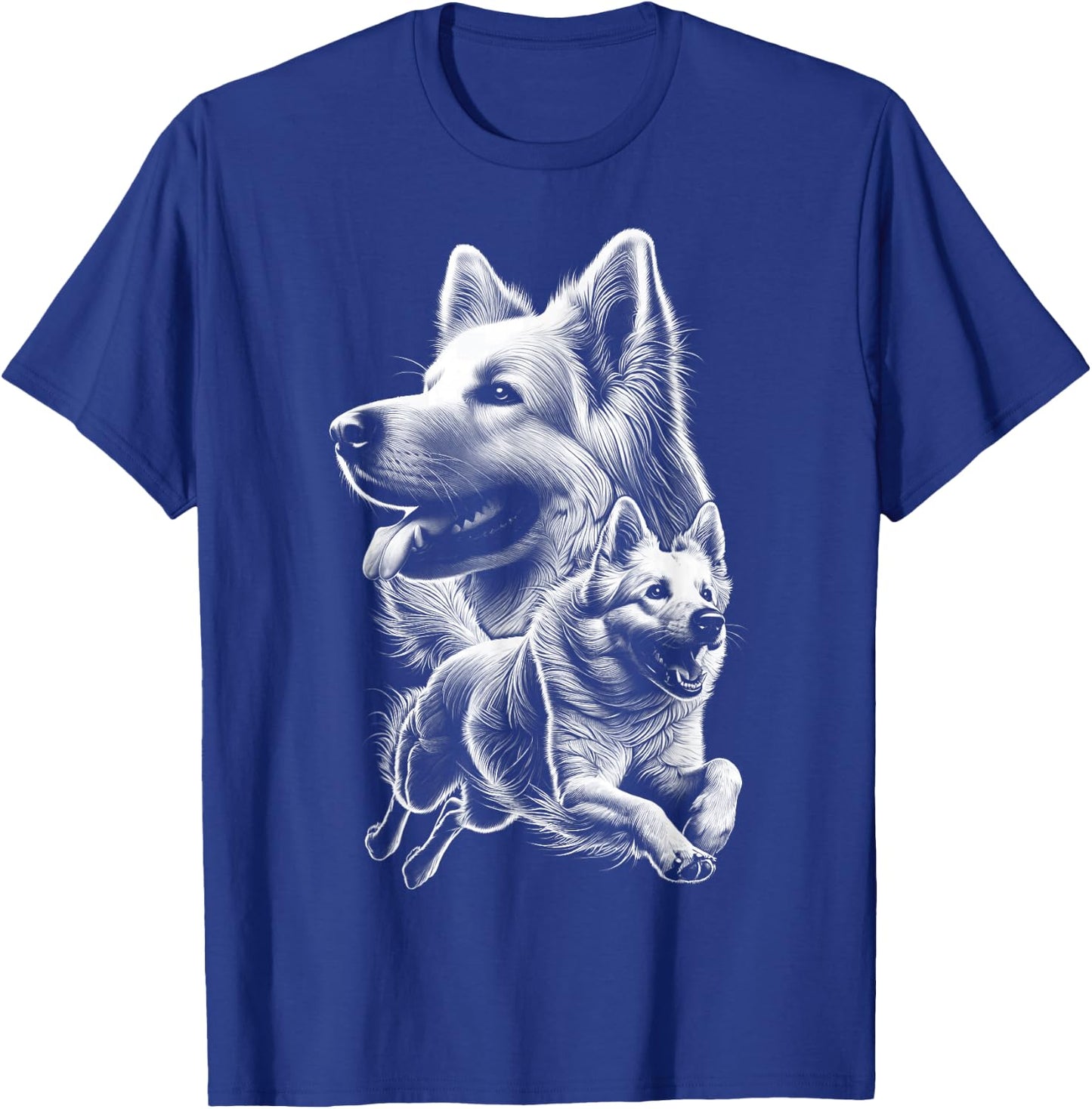 Cheerful White Shepherd Dog Fine Drawn Picture , black T-Shirt - T-Shirt | Royal