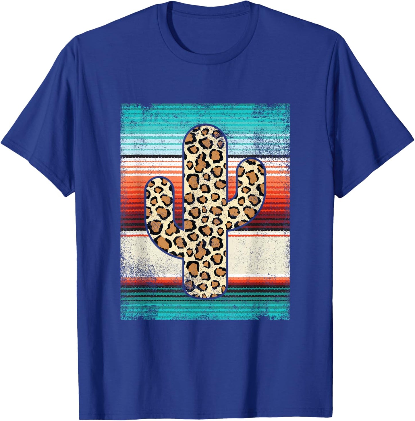 Funny Western Cactus Leopard Cheetah Print Turquoise Serape T-Shirt - T-Shirt | Royal