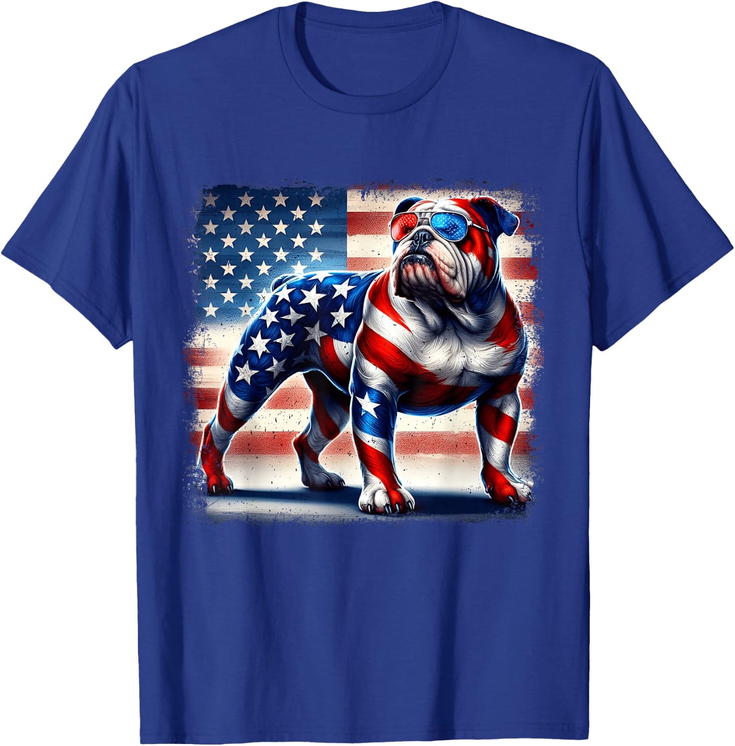 English Bulldog Dog 4th of July USA American Flag Patriotic Women Kids T-Shirt - T-Shirt | Royal