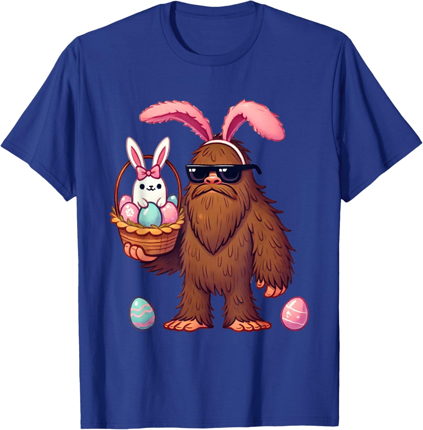 Bigfoot Sasquatch Bunny Easter Eggs Retro Men Boys Kids Cute T-Shirt - T-Shirt | Royal