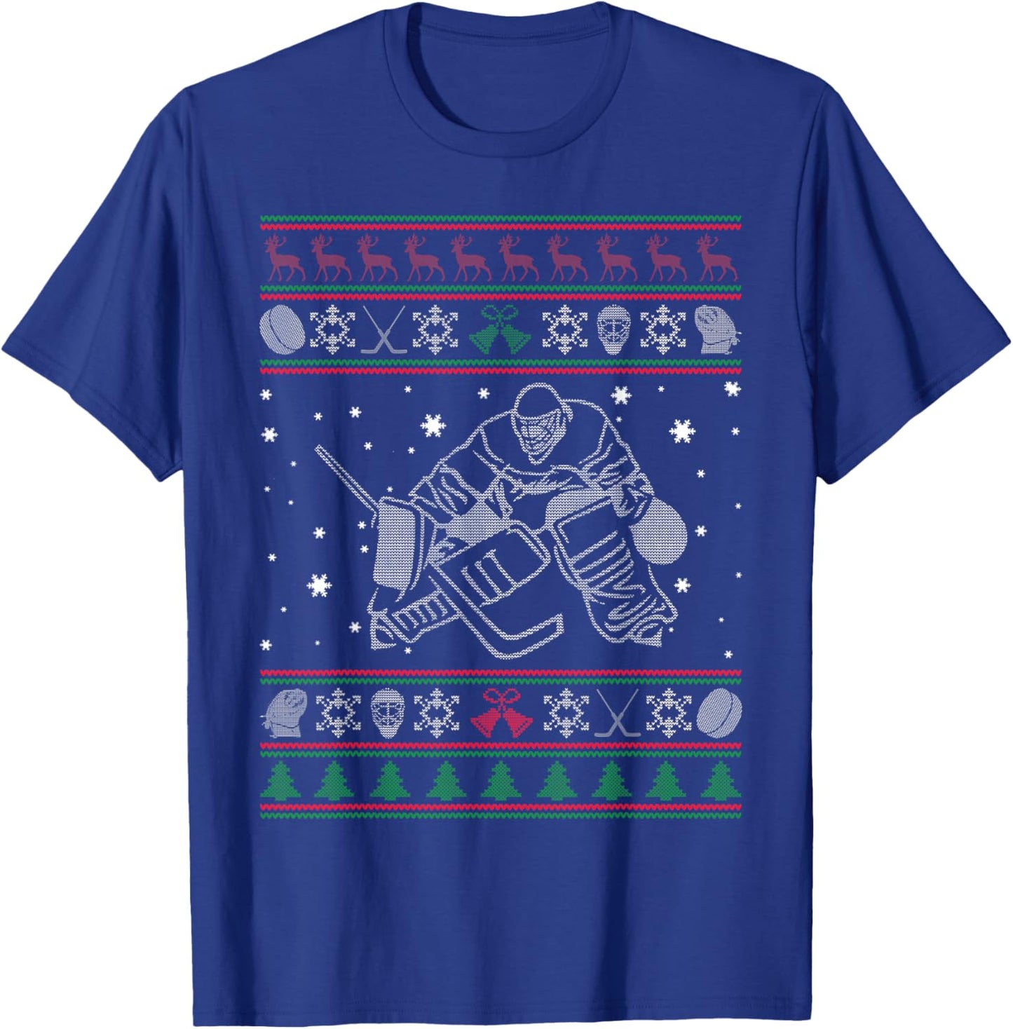 Men Women Hockey Goalie Ugly Christmas Sweater, Gift T-Shirt - T-Shirt | Royal