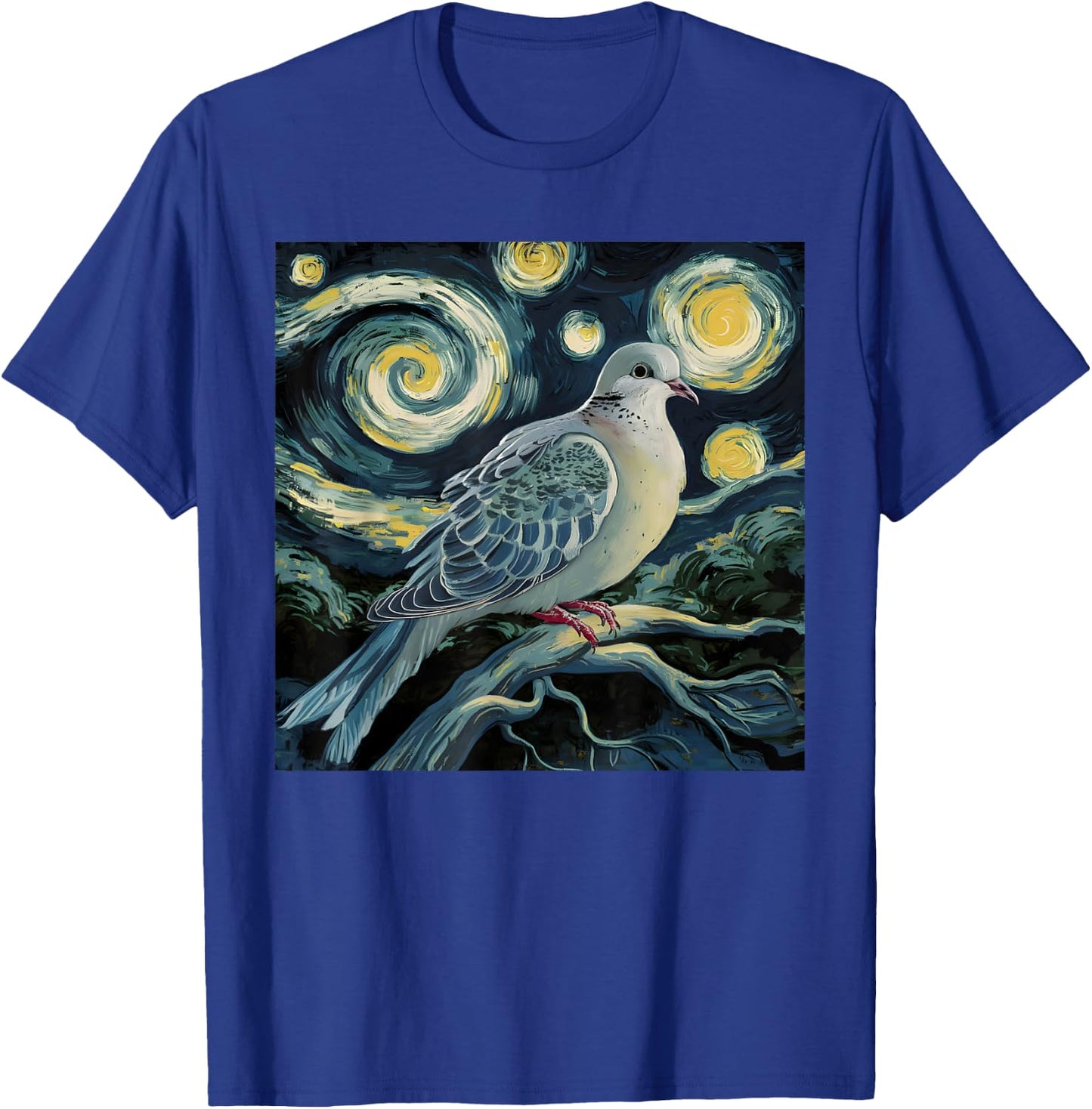 Mourning Dove Bird Lover Starry Night Van Gogh Bird Watchers T-Shirt - T-Shirt | Royal