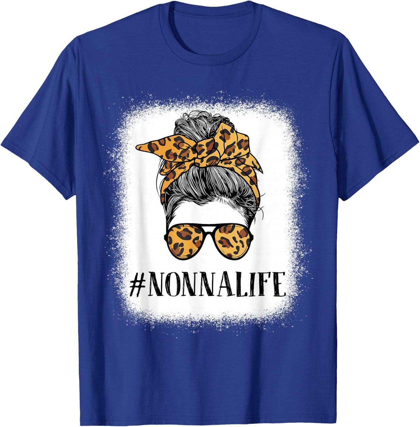 Women Bleached Nonna life Messy Bun Leopard Print Mother's T-Shirt - T-Shirt | Royal