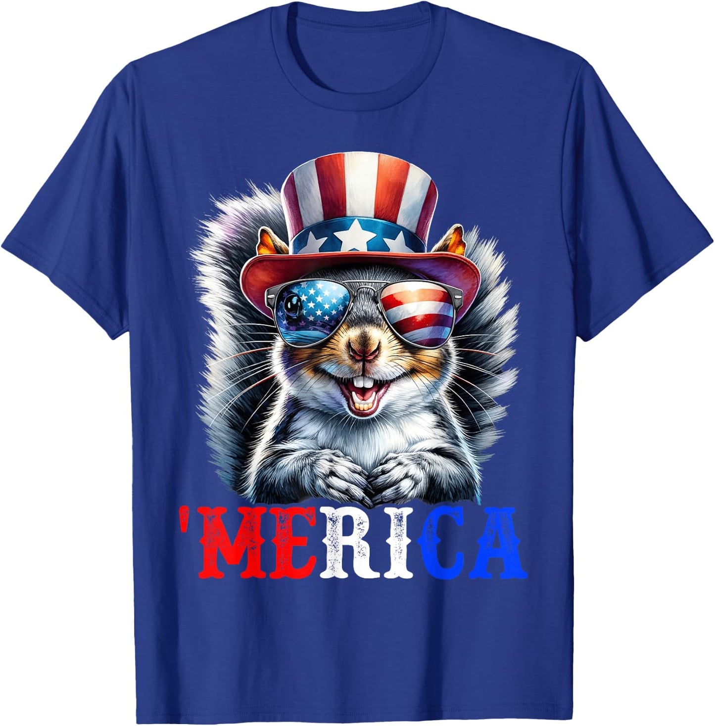 Merica Grey Squirrel Patriotic 4th of July Funny Men Women T-Shirt - T-Shirt | Royal