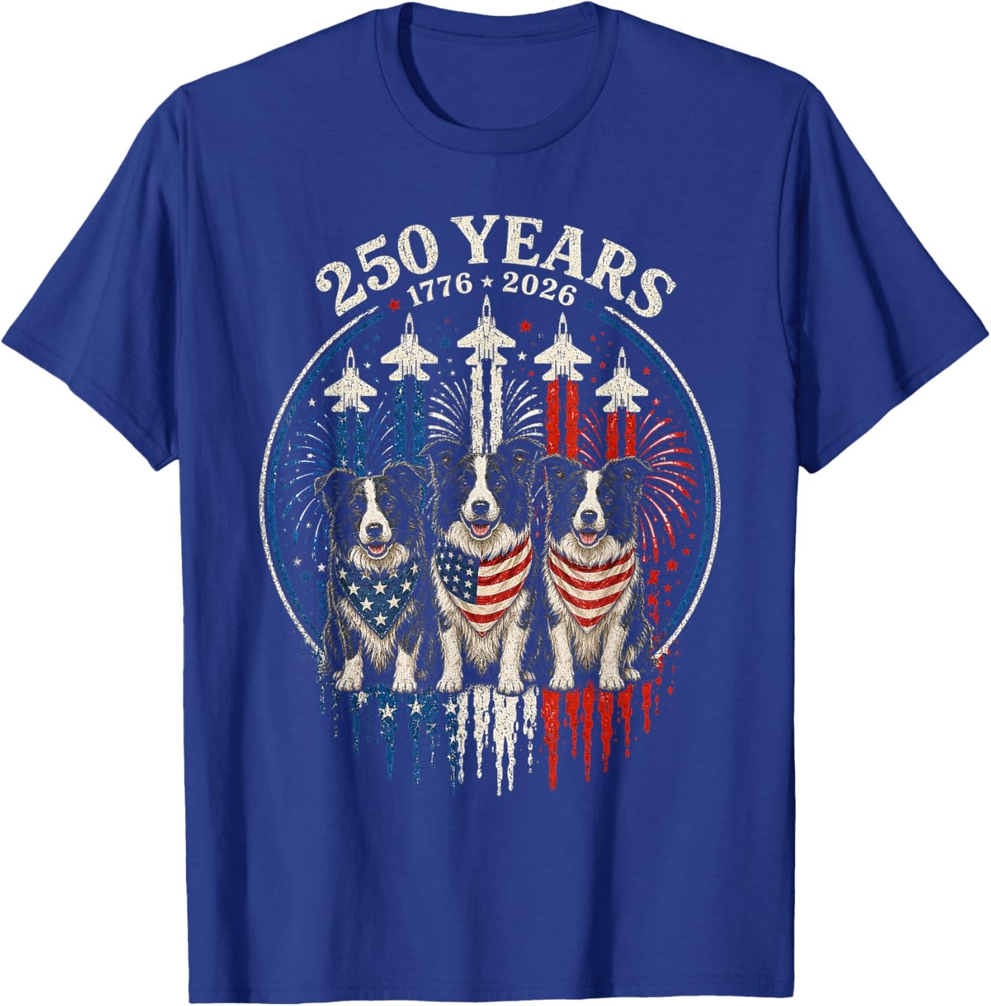 250 Years America Border Collie Patriotic USA 4th of July T-Shirt - T-Shirt | Royal