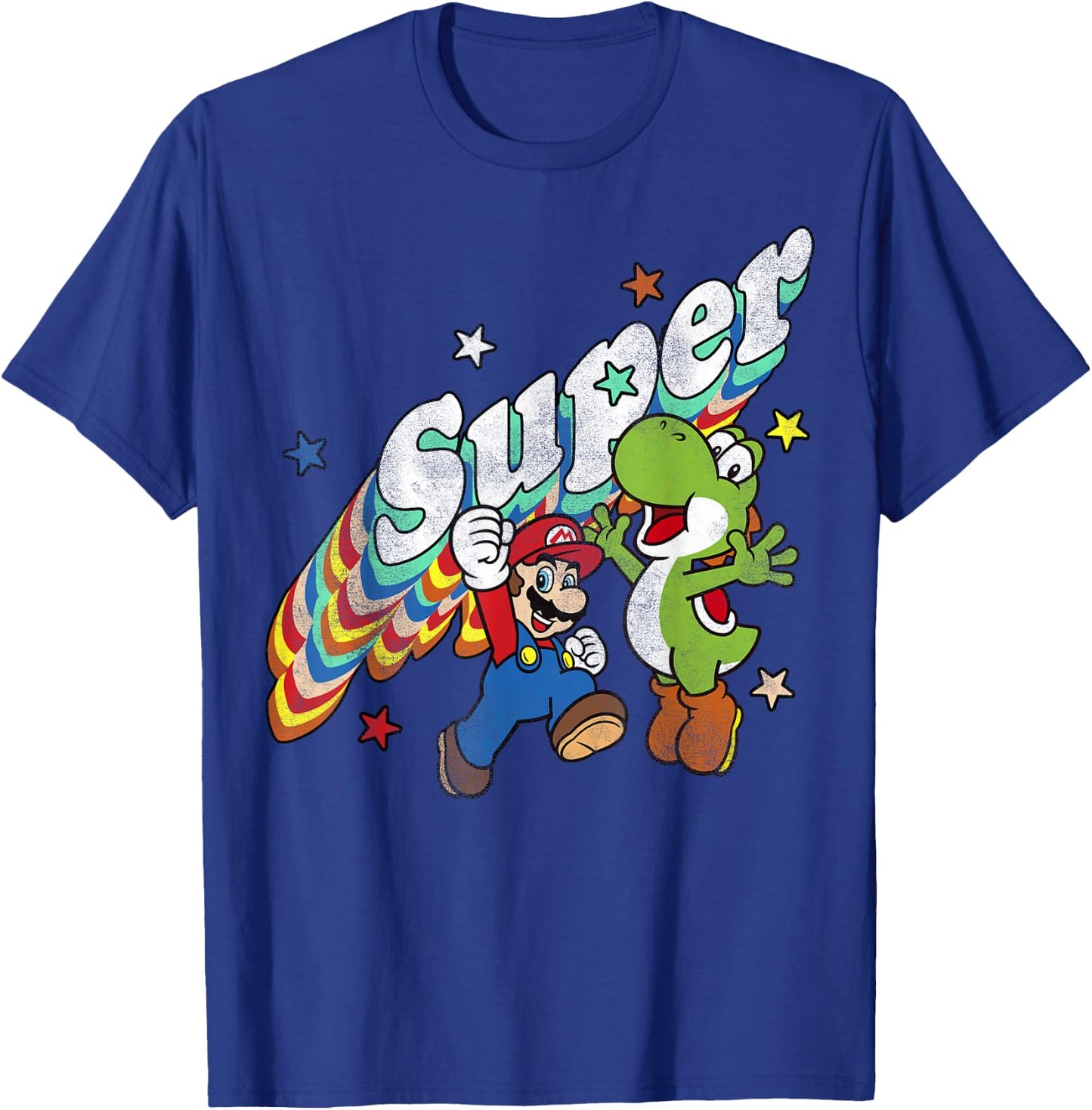 Super Mario Yoshi Mario Rainbow 3D Star Graphic T-Shirt - T-Shirt | Royal