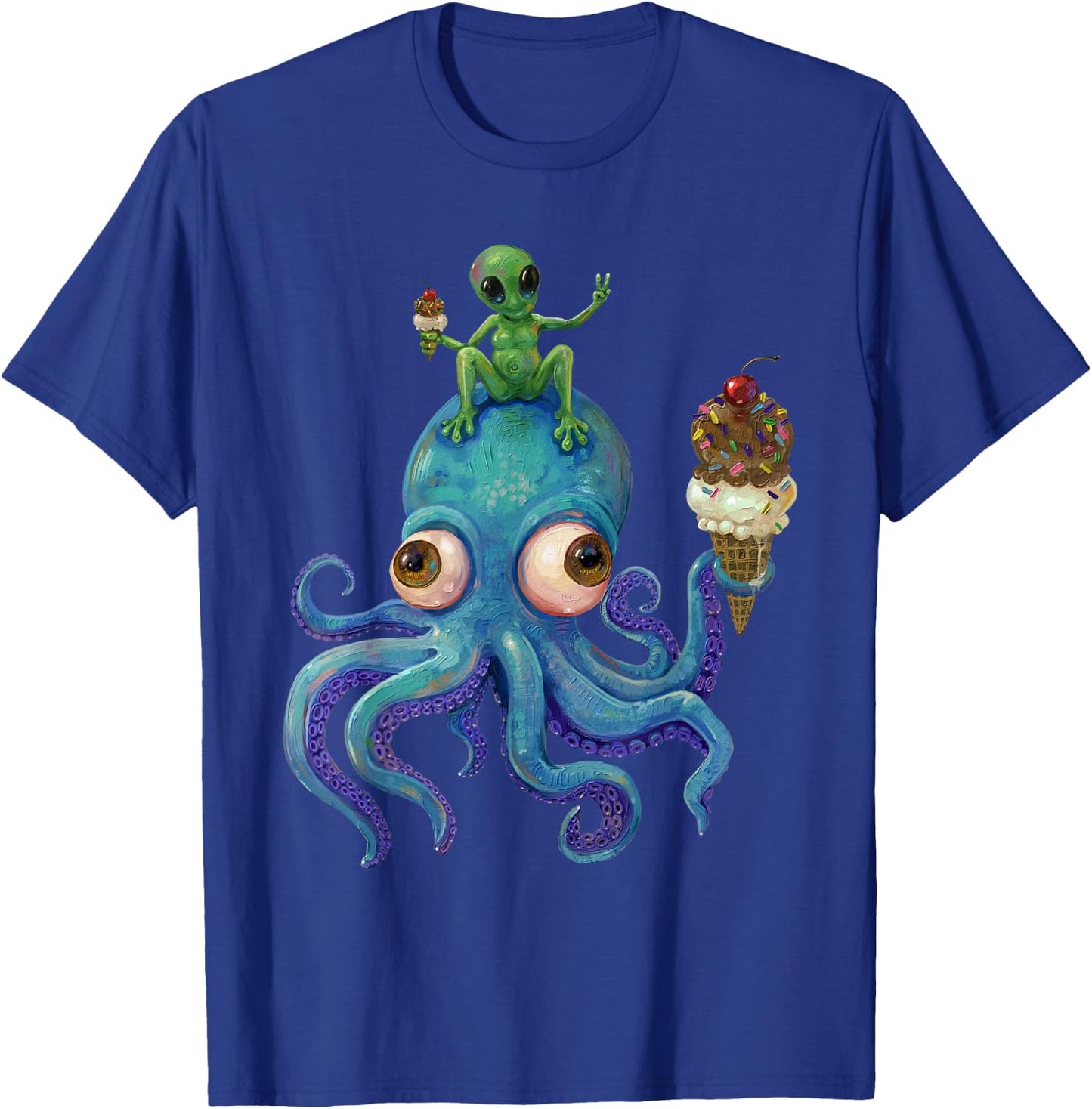 Octopus and Alien Cosmic Ice Cream Party T-Shirt - T-Shirt | Royal