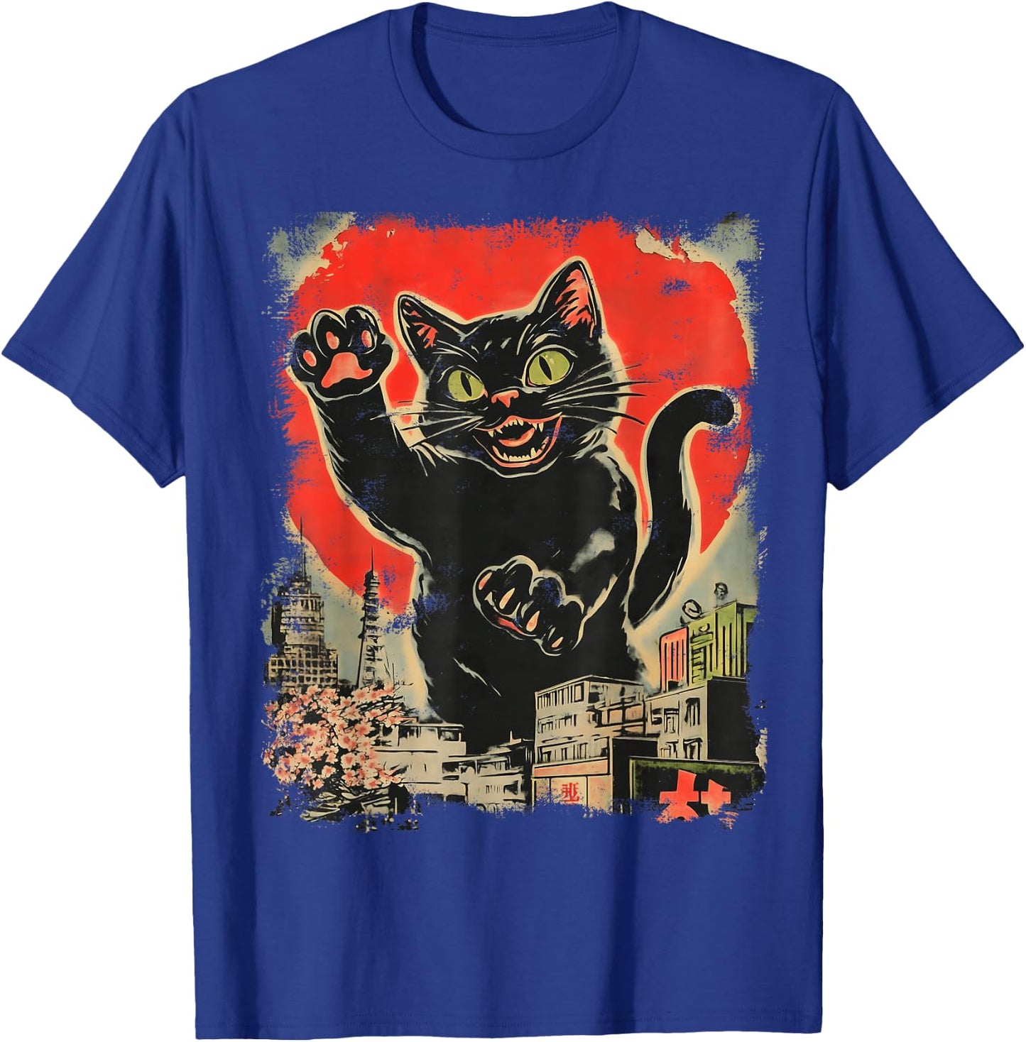 Funny Giant Black Cat Japanese Kaiju Art T-Shirt - T-Shirt | Royal