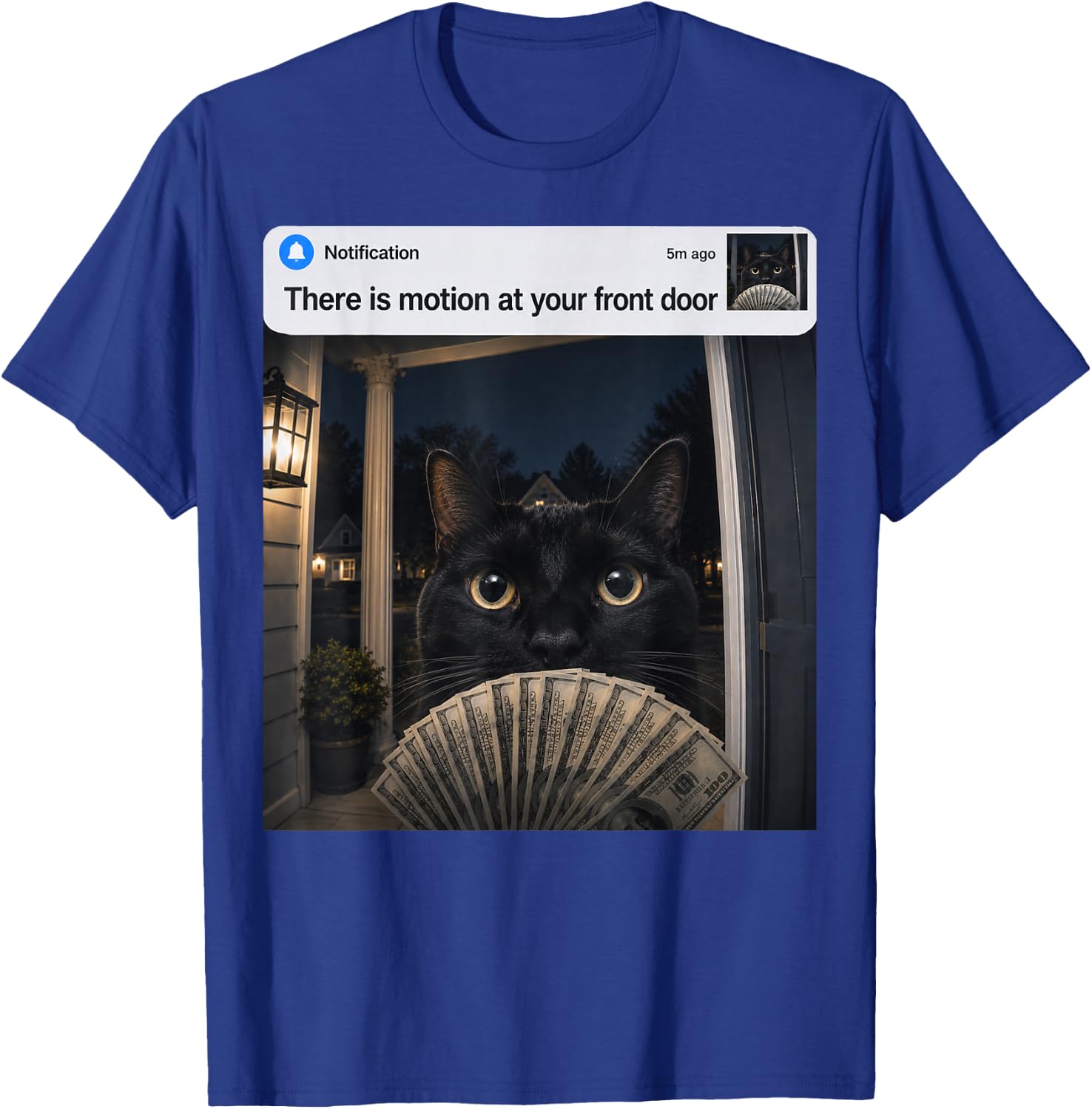 There is Motion at Your Front Door Funny Black Cat Meme T-Shirt - T-Shirt | Royal