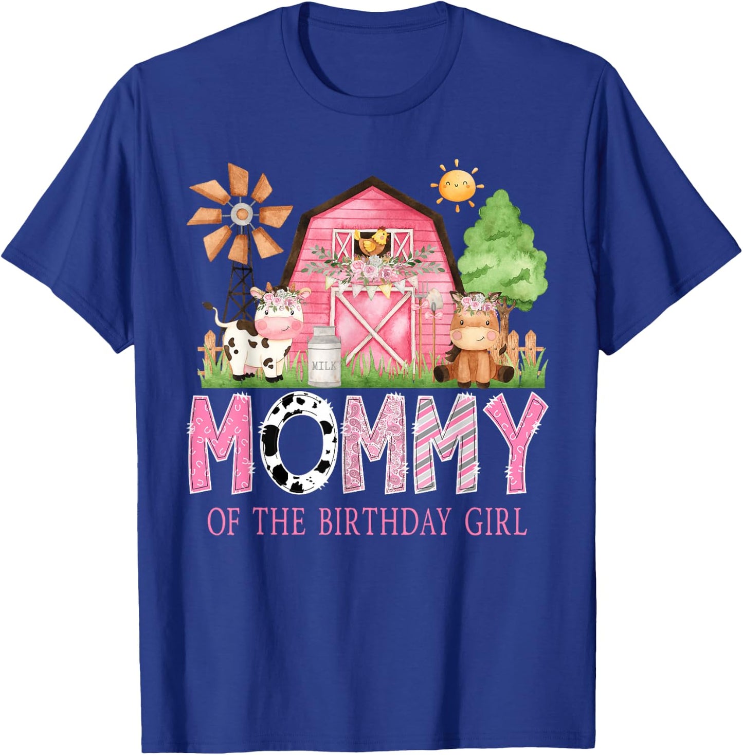 Mommy of The Birthday Girl 1St Birthday Pink Cow Farm T-Shirt - T-Shirt | Royal
