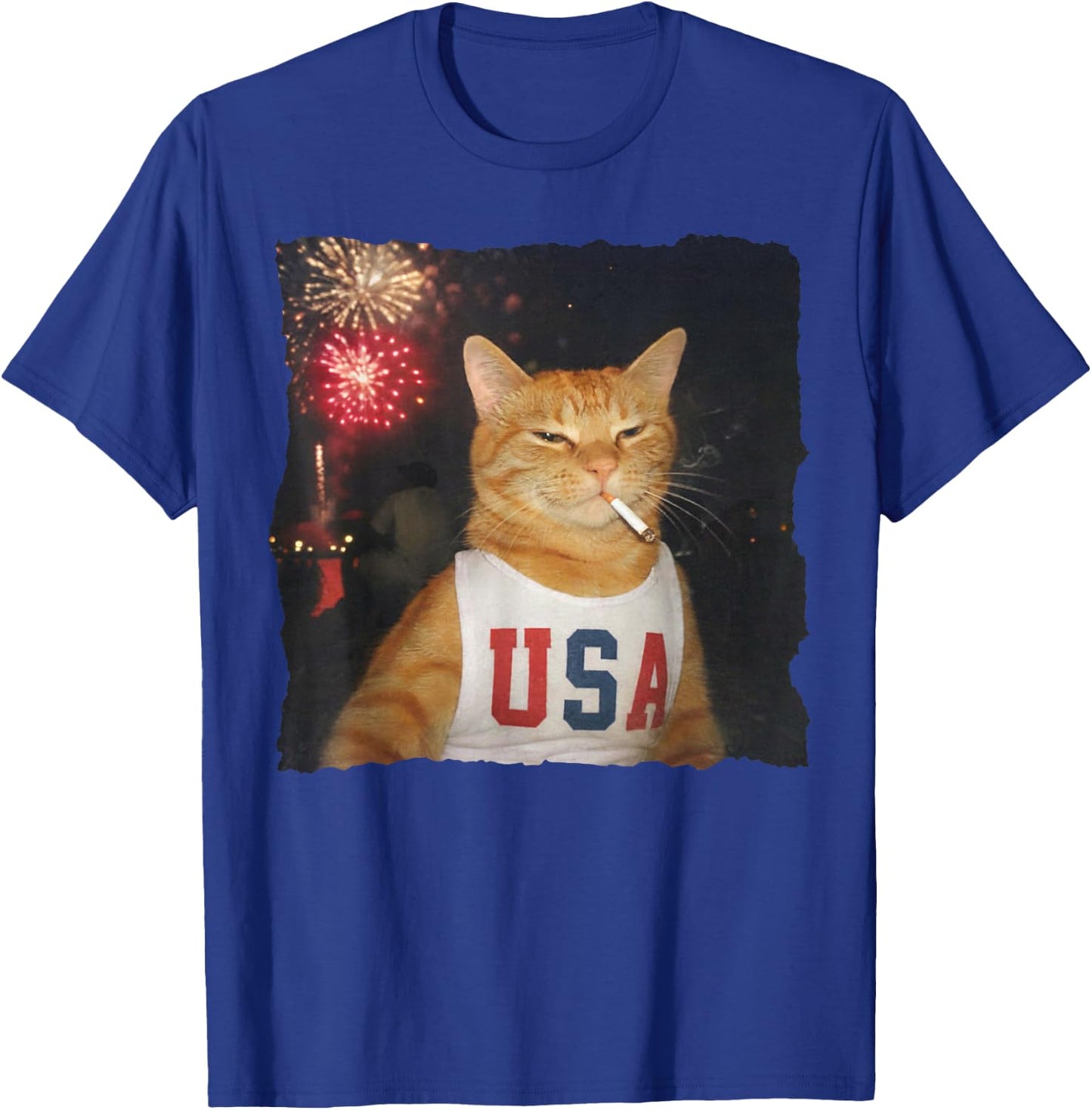 July 4th Patriotic Cat Smoking Cigarette 250 Years Cat Lover T-Shirt - T-Shirt | Royal