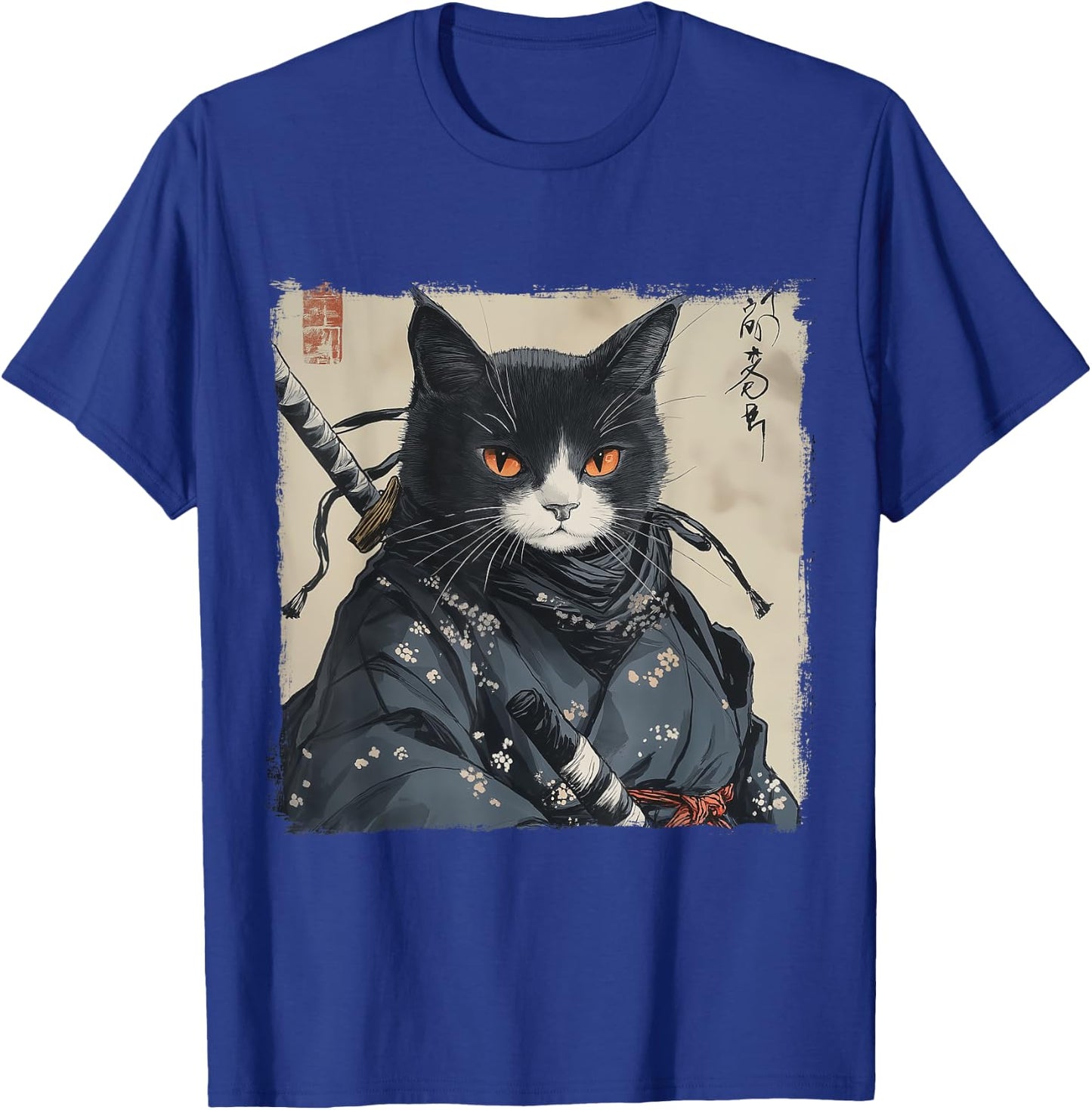Japanese Samurai Cat Ukiyo-e Warrior Art Japan Vintage T-Shirt - T-Shirt | Royal