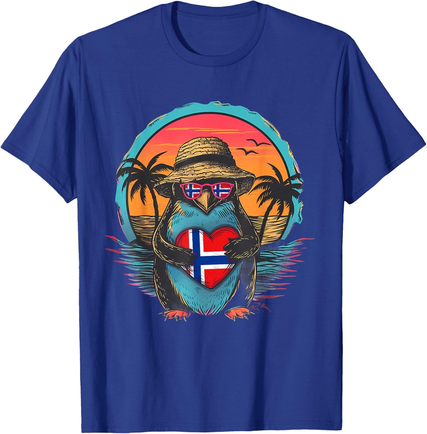 Norway Sunset Penguin Heart Norwegian Pride Norwegian Flag T-Shirt - T-Shirt | Royal