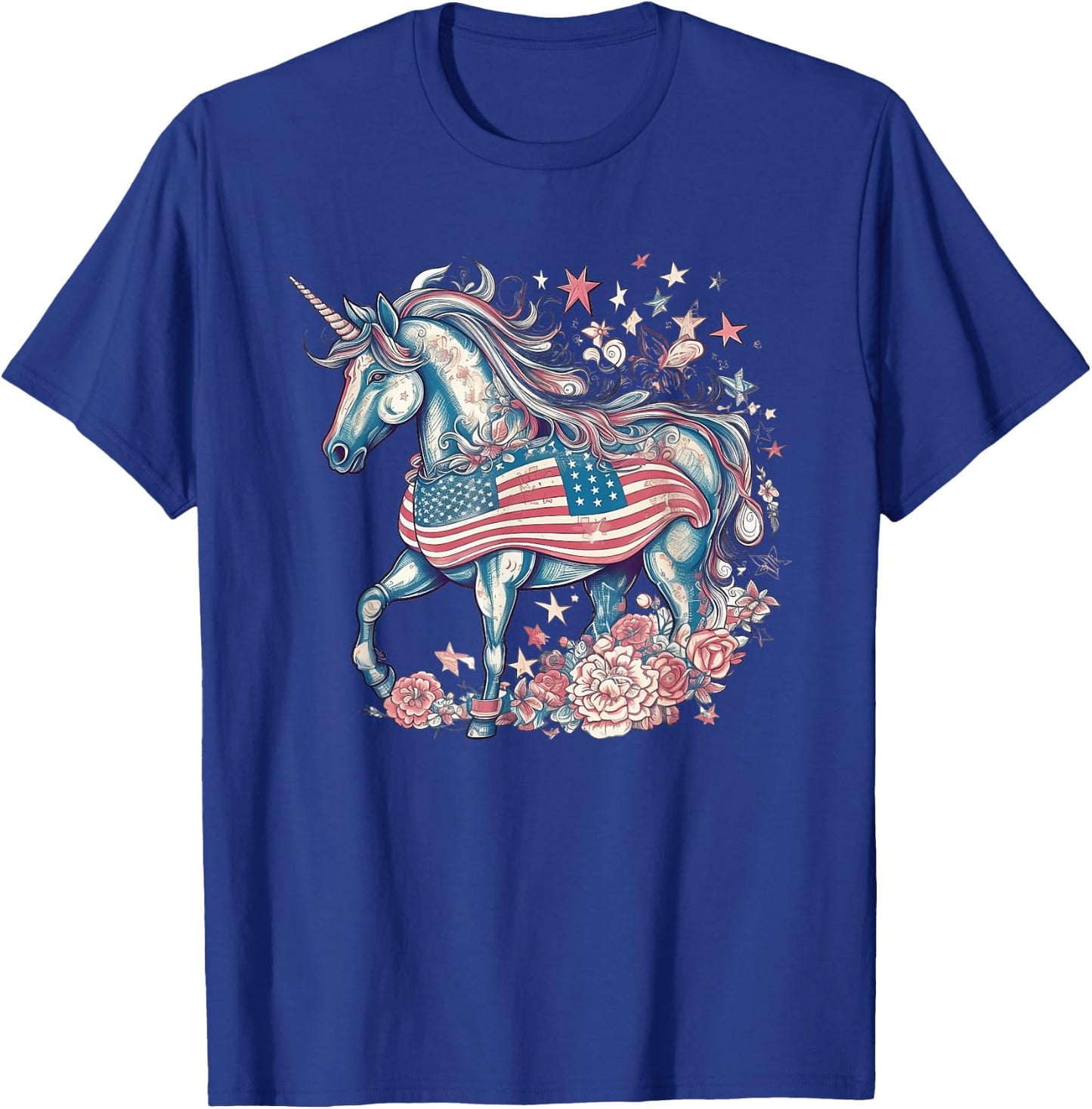 American Unicorn 4th Of July Patriotic USA Flag Girls Women T-Shirt - T-Shirt | Royal