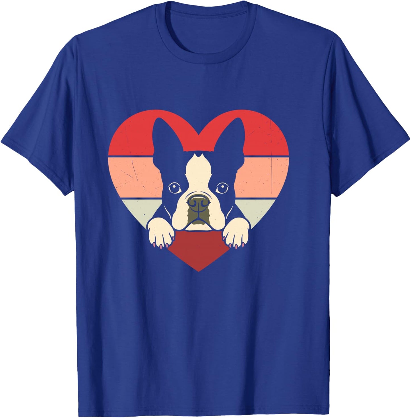 Retro Heart Boston Terrier Dog Vintage Valentine T-Shirt - T-Shirt | Royal